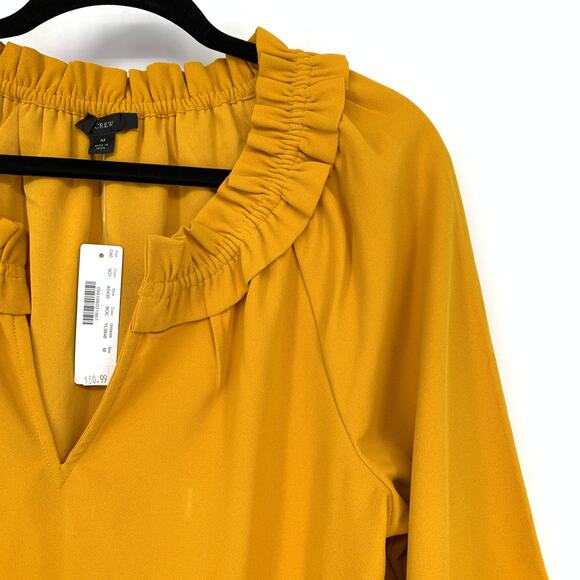 J.Crew Drapey Ruffleneck Top In 365 Crepe Womens Sz Medium Goldenrod Yellow NEW - Picture 3 of 7